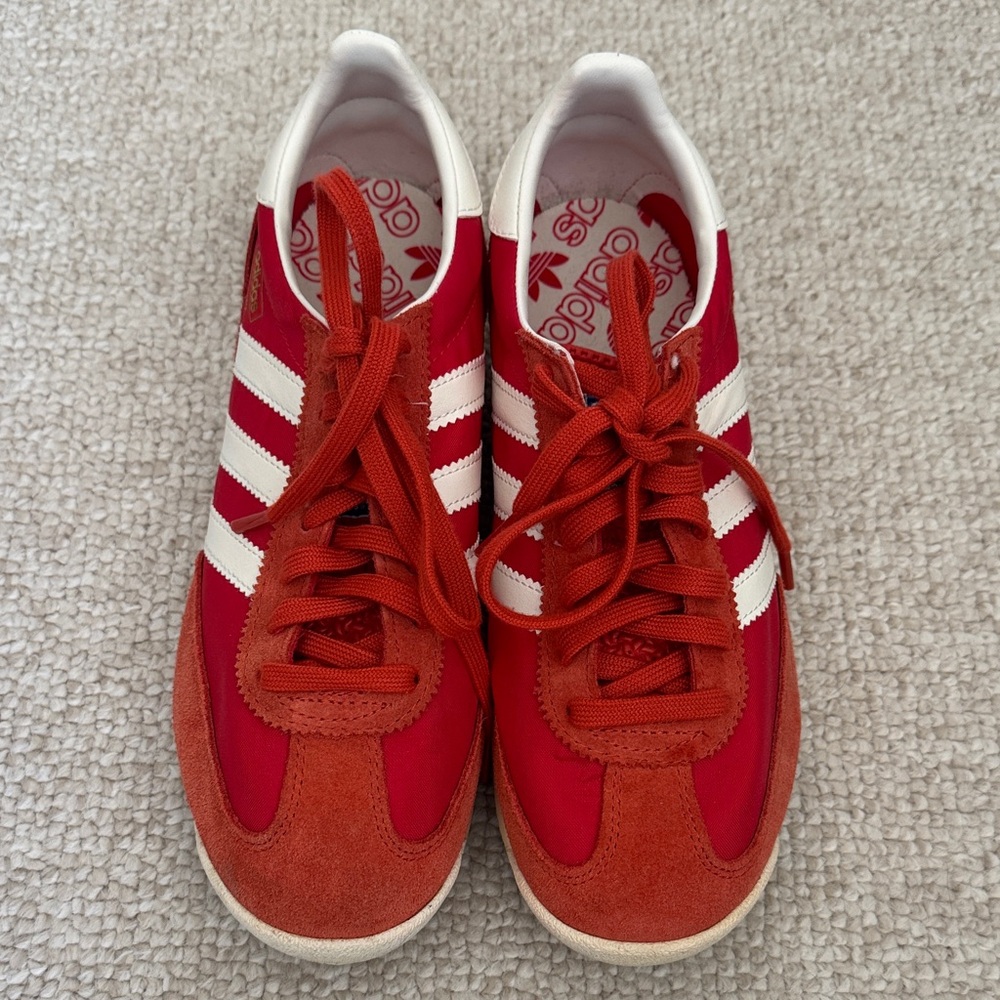 Adidas Red and White Sneakers